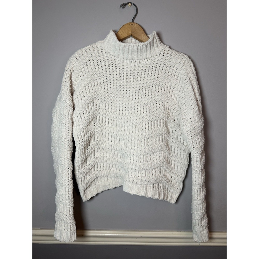 Anthropologie Moon and Madison Crop Sweater Ivory Chunky Knit Medium‎ Mock neck